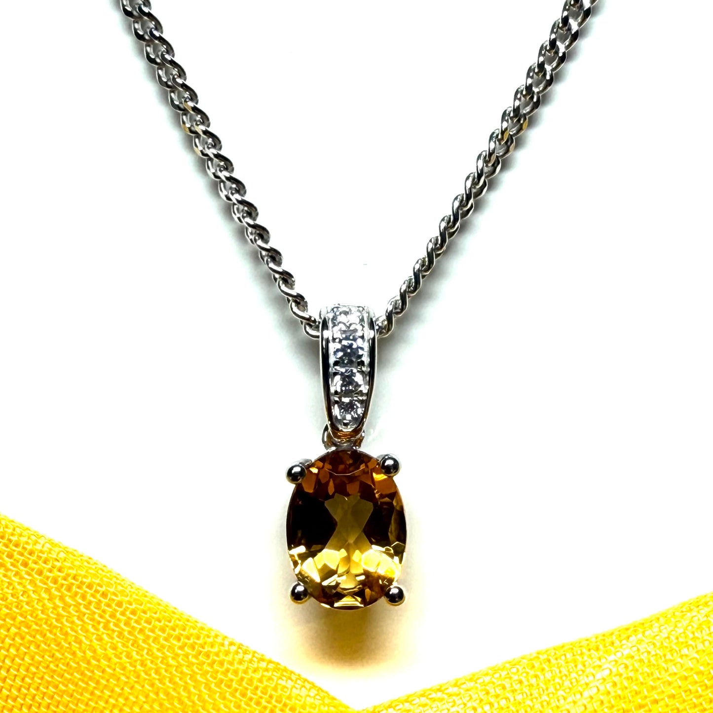 Real yellow citrine necklace oval shaped sterling pendant