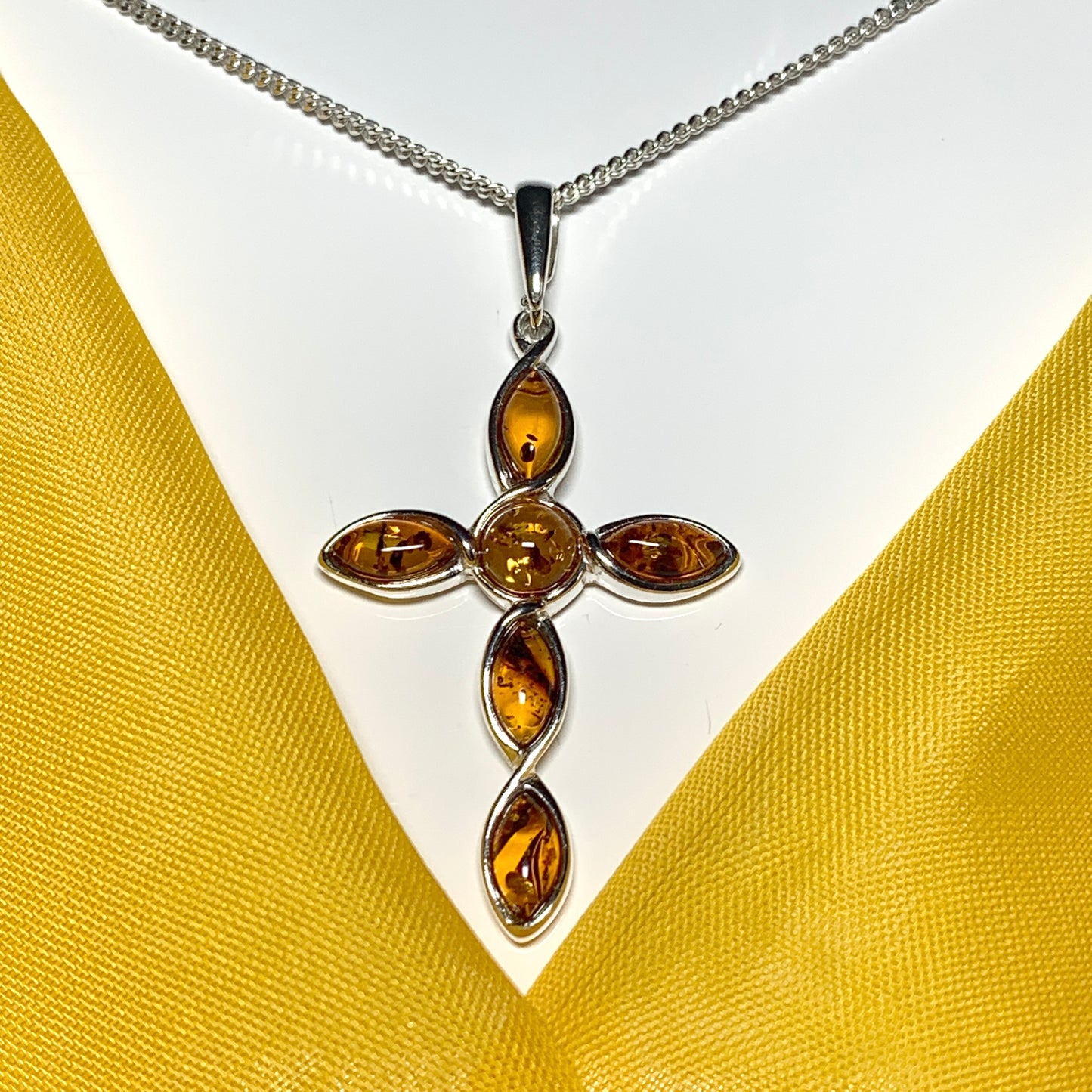 Real amber cross necklace sterling silver