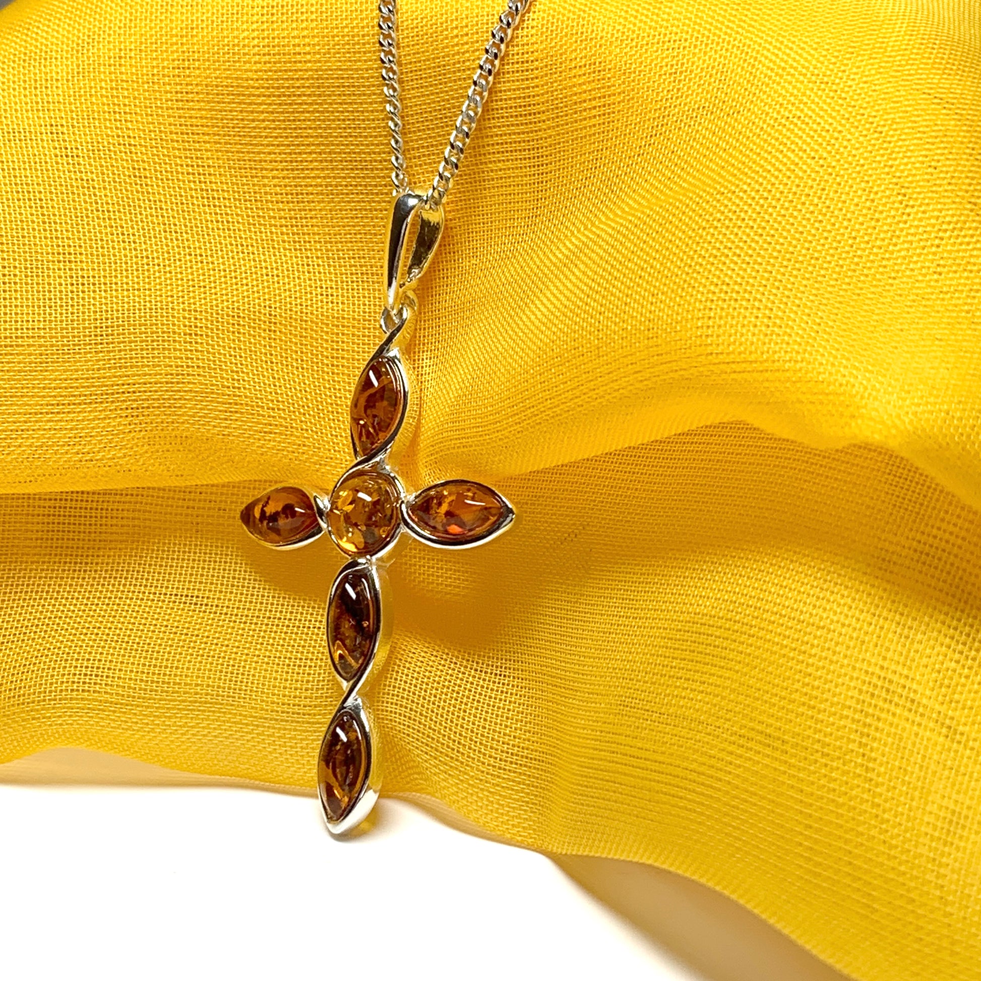 Real amber cross necklace sterling silver