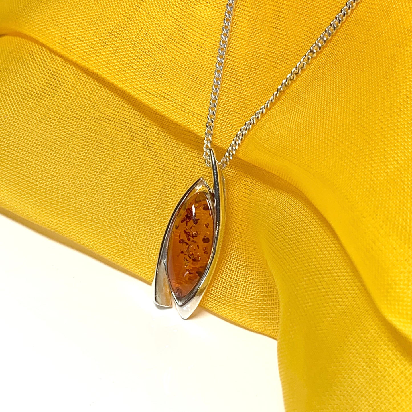 Real amber fancy necklace sterling silver