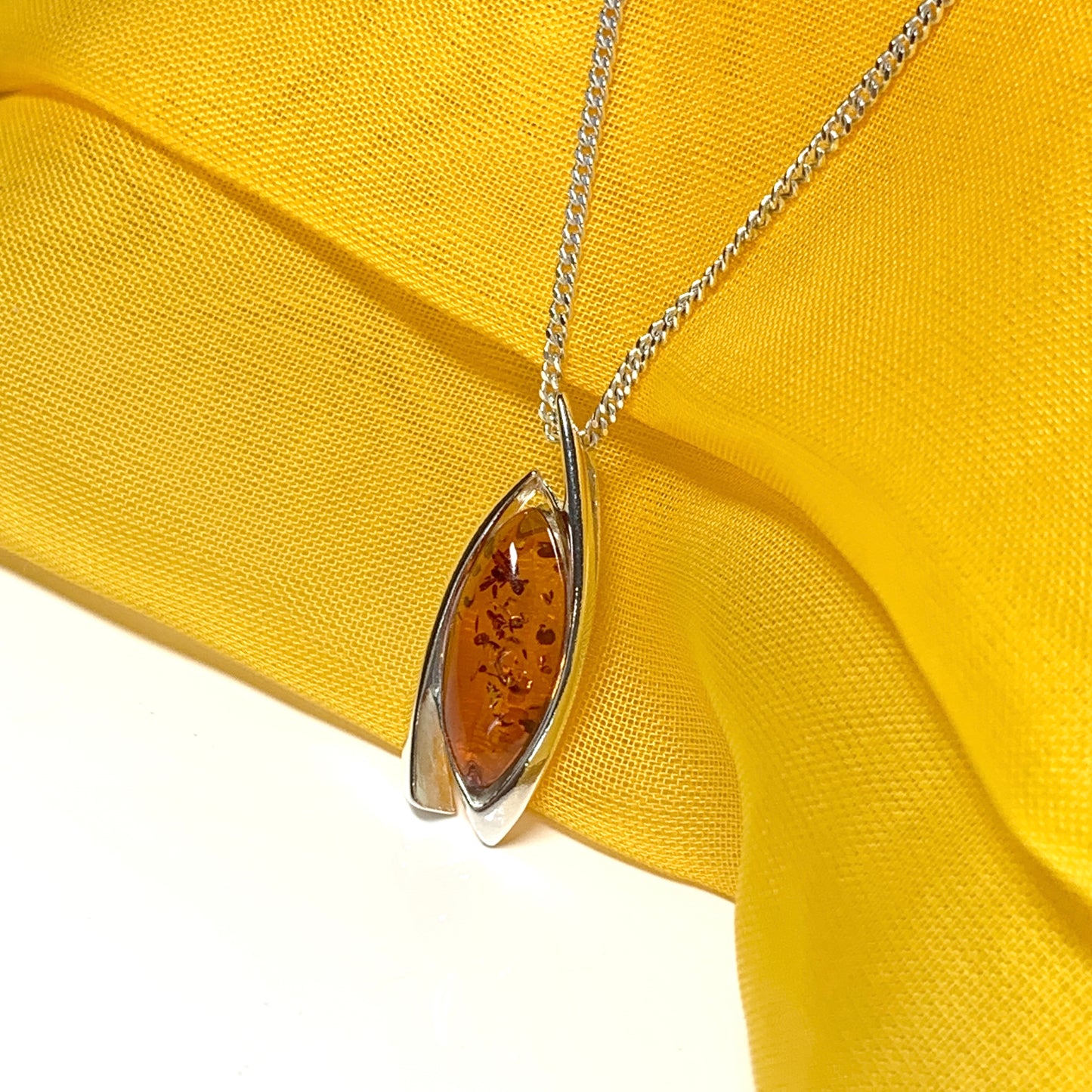 Real amber fancy necklace sterling silver