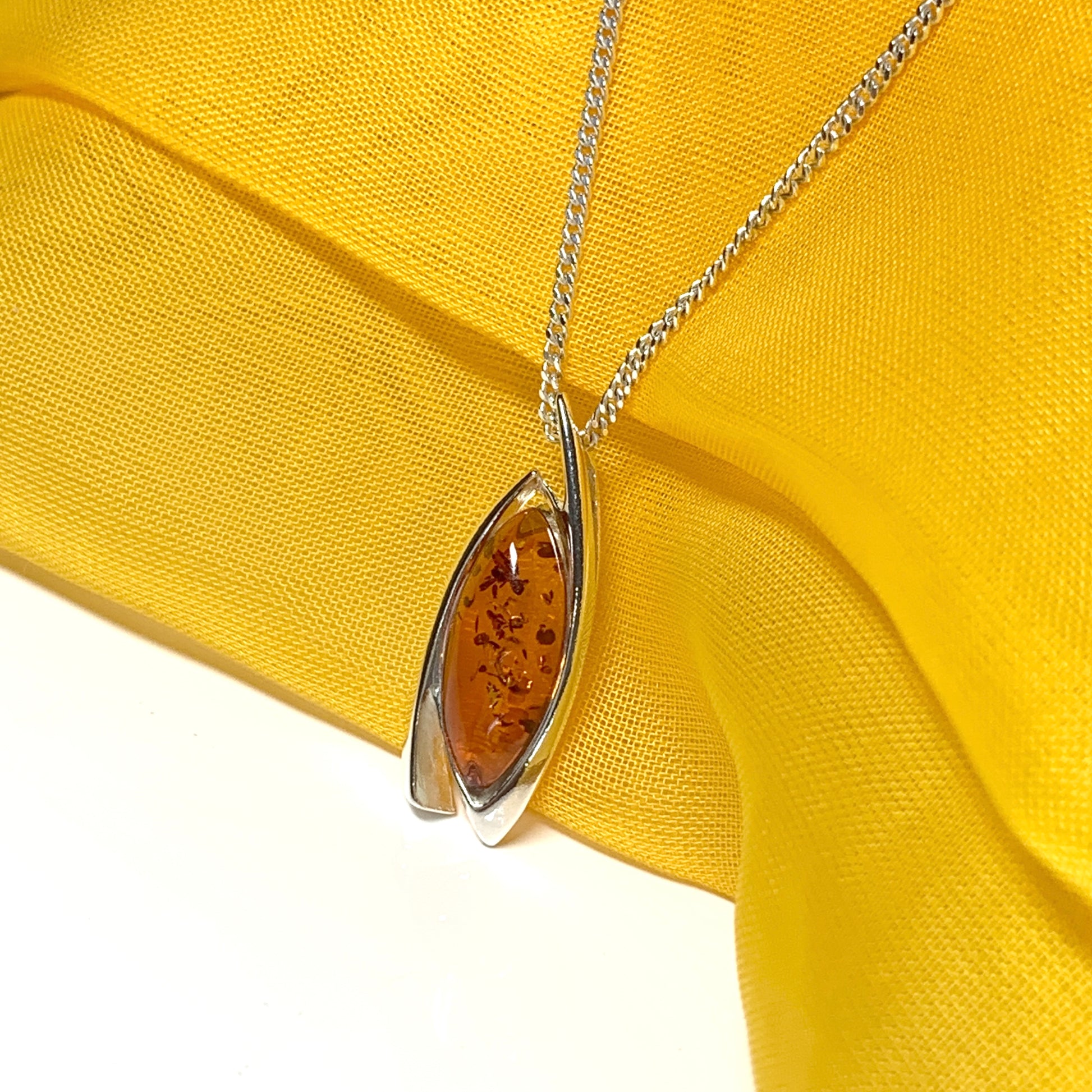 Real amber fancy necklace sterling silver