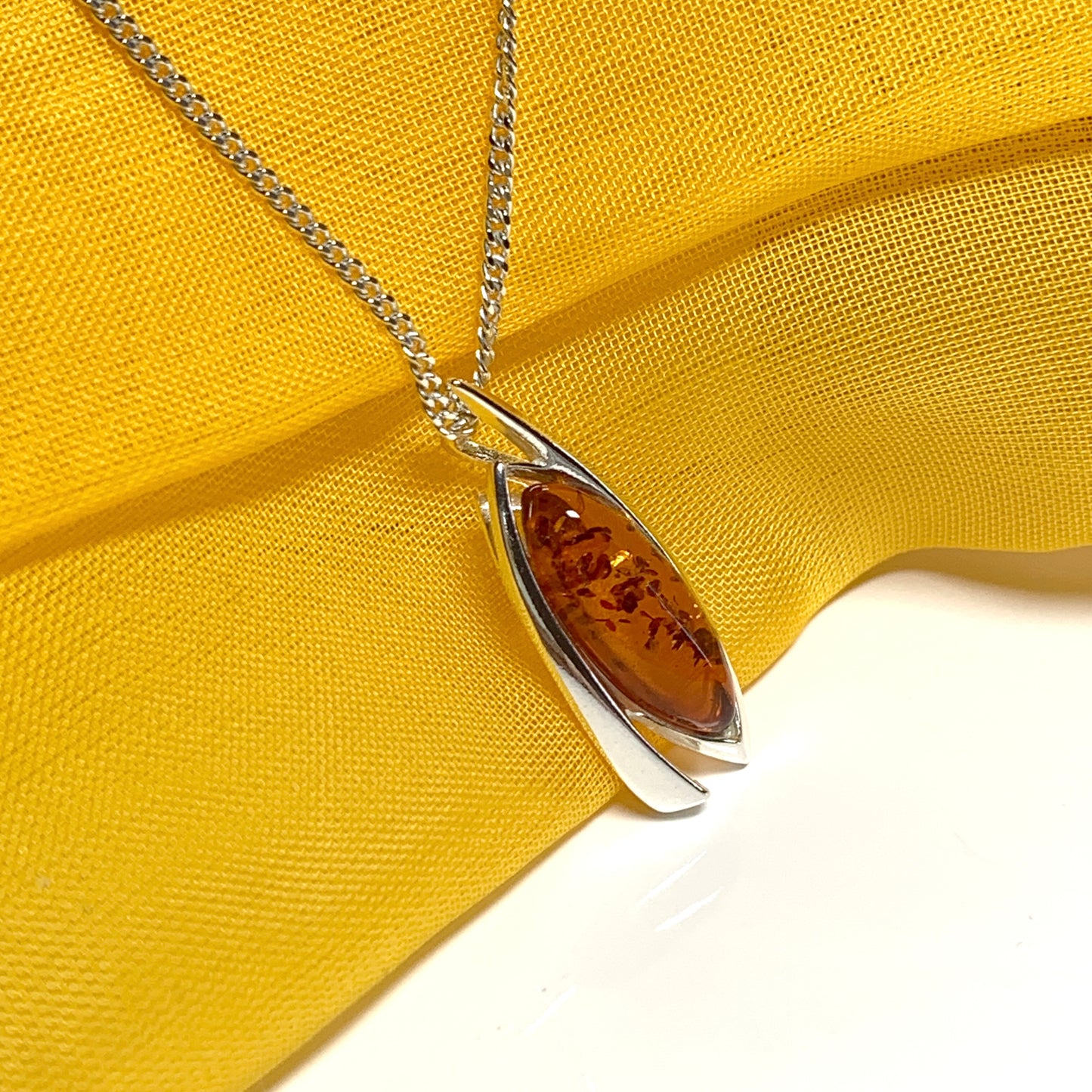 Real amber fancy necklace sterling silver