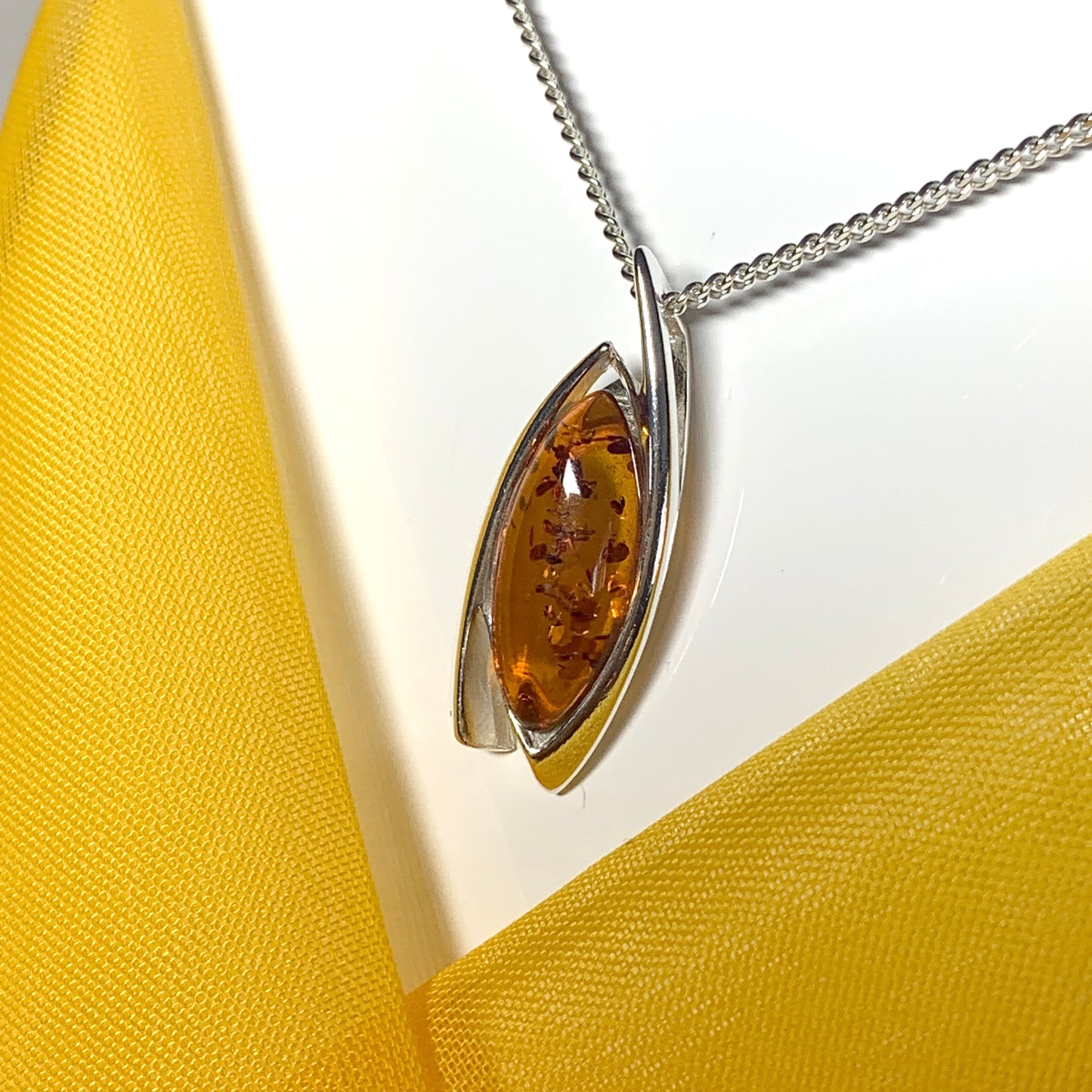 Real amber fancy necklace sterling silver