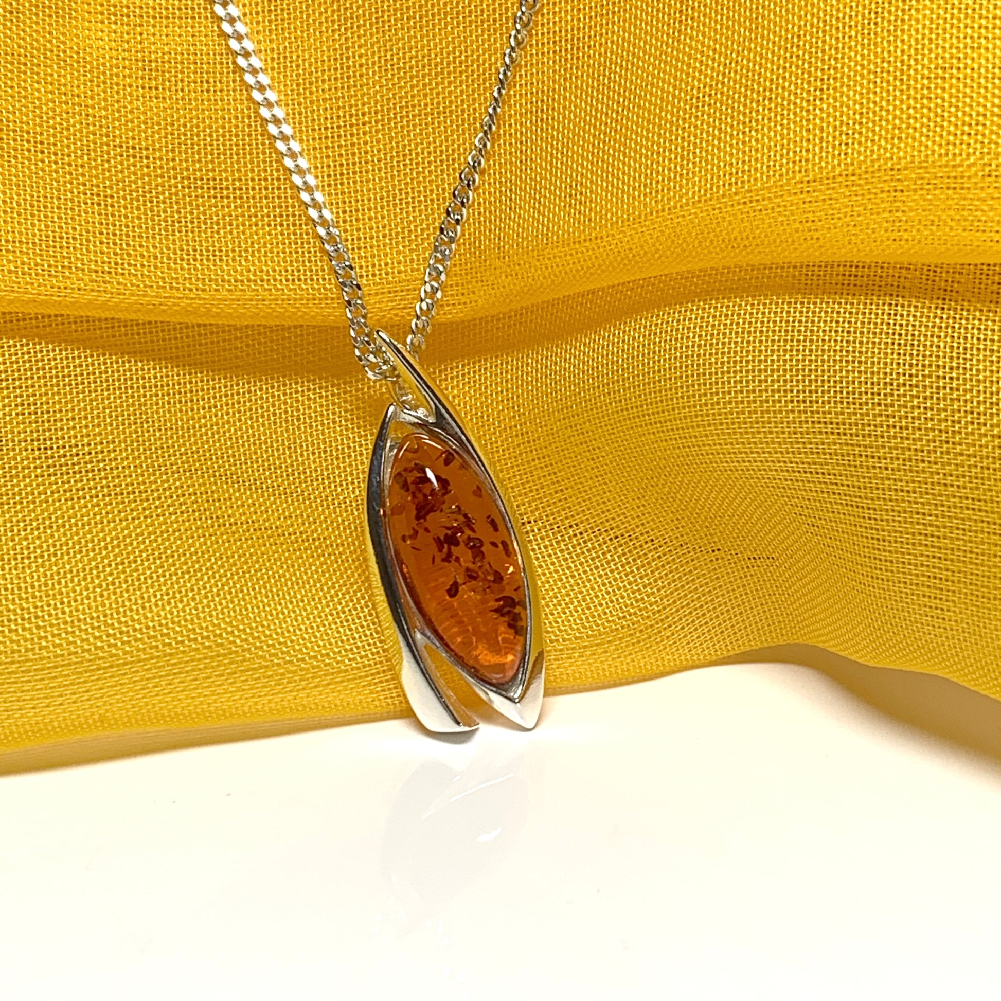 Real amber fancy necklace sterling silver