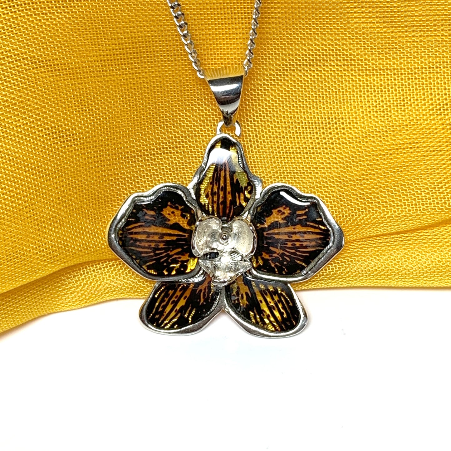 Real amber flower necklace sterling silver