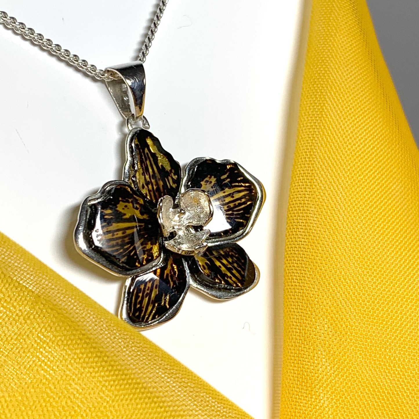 Real amber flower necklace sterling silver