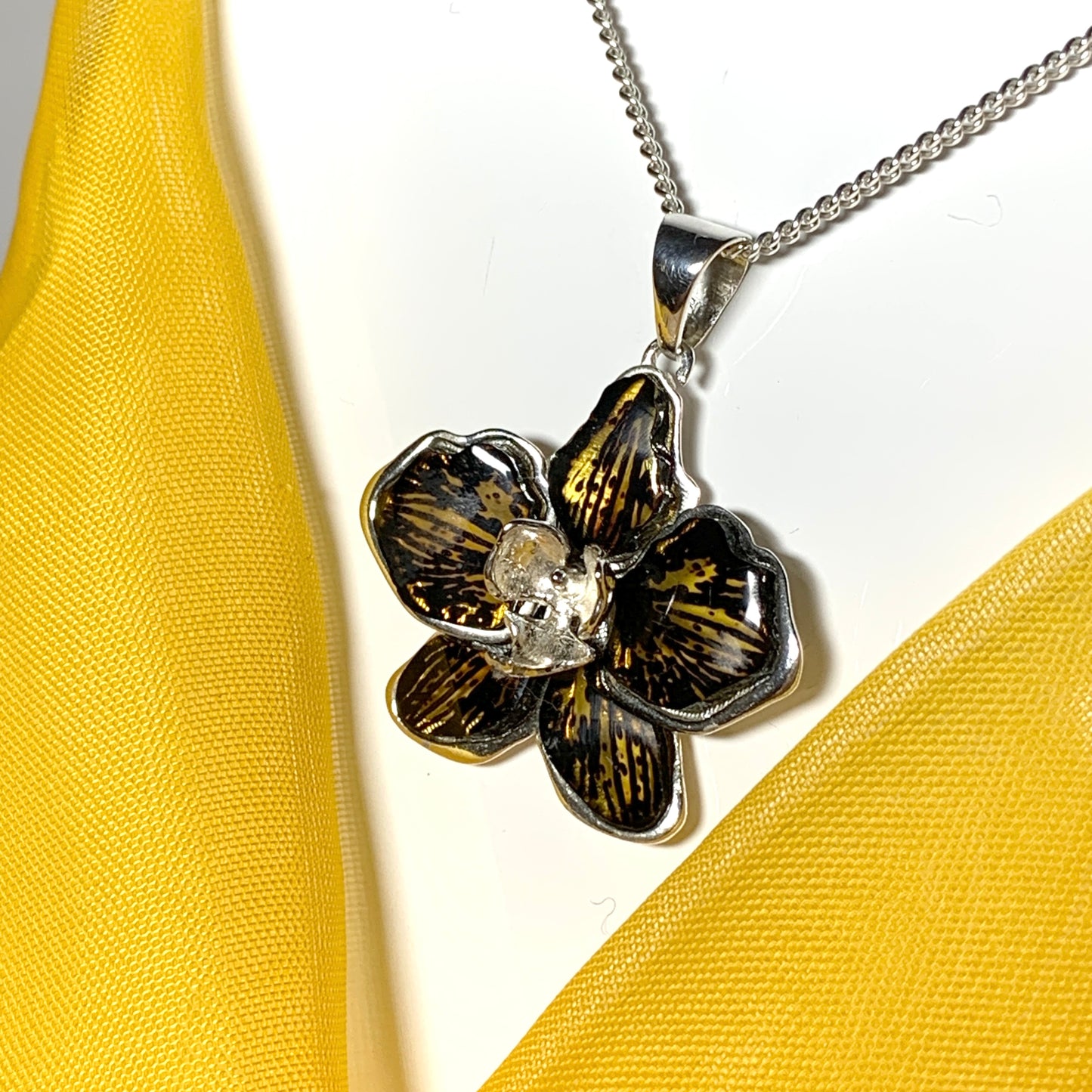 Real amber flower necklace sterling silver