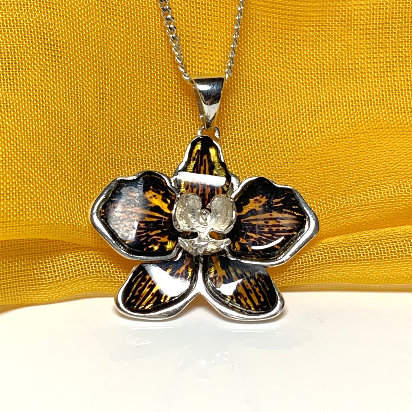 Real amber flower necklace sterling silver