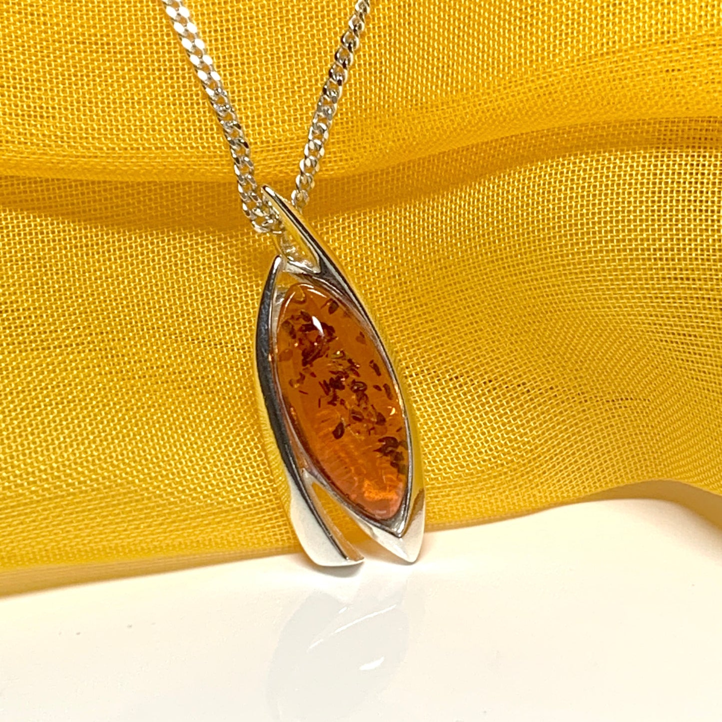 Real amber fancy necklace sterling silver