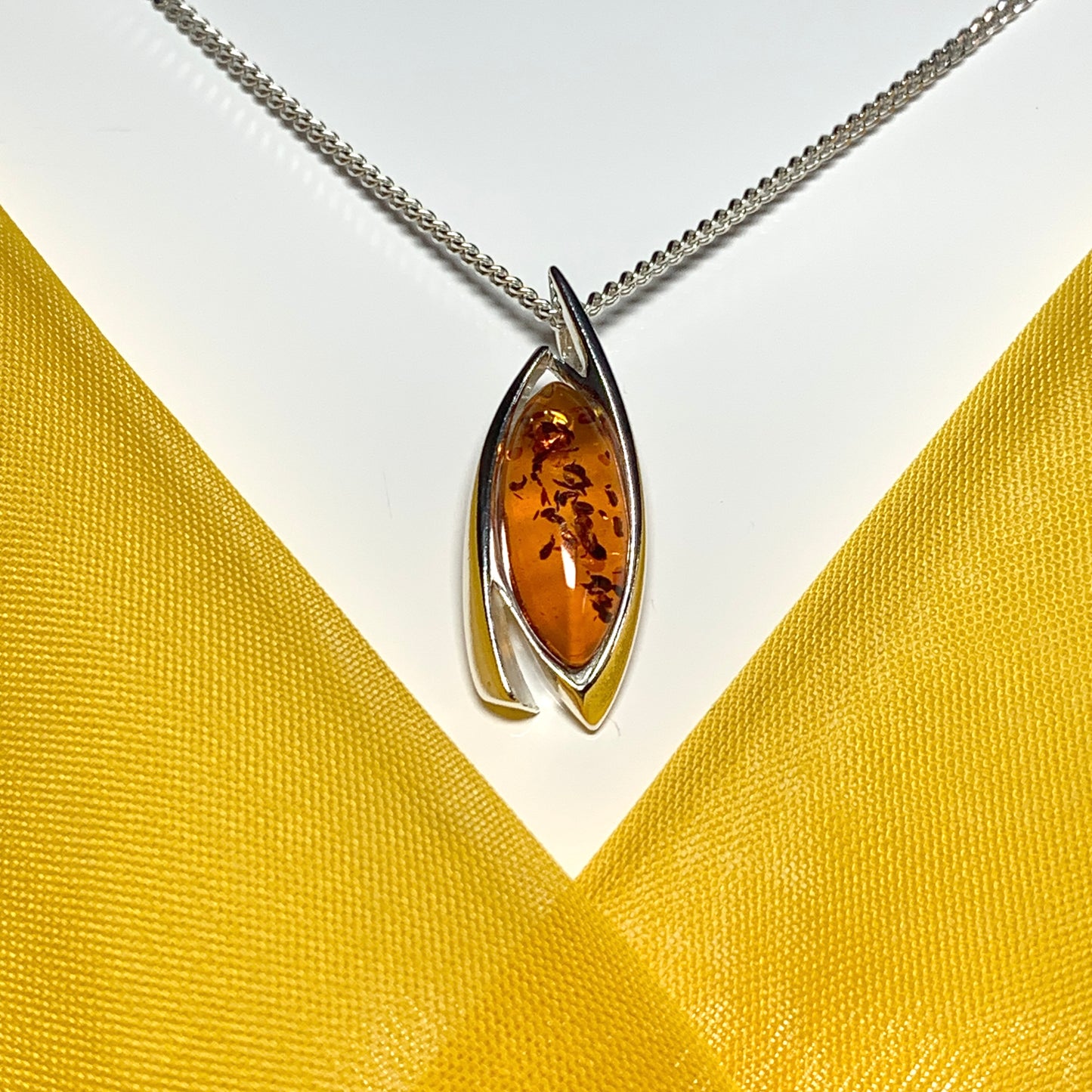 Real amber fancy necklace sterling silver