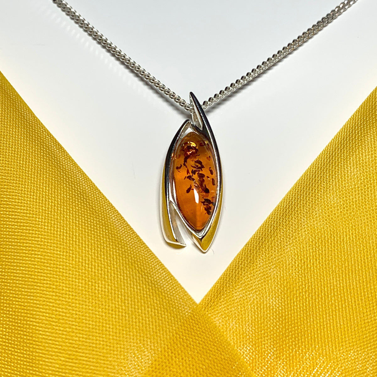 Real amber fancy necklace sterling silver