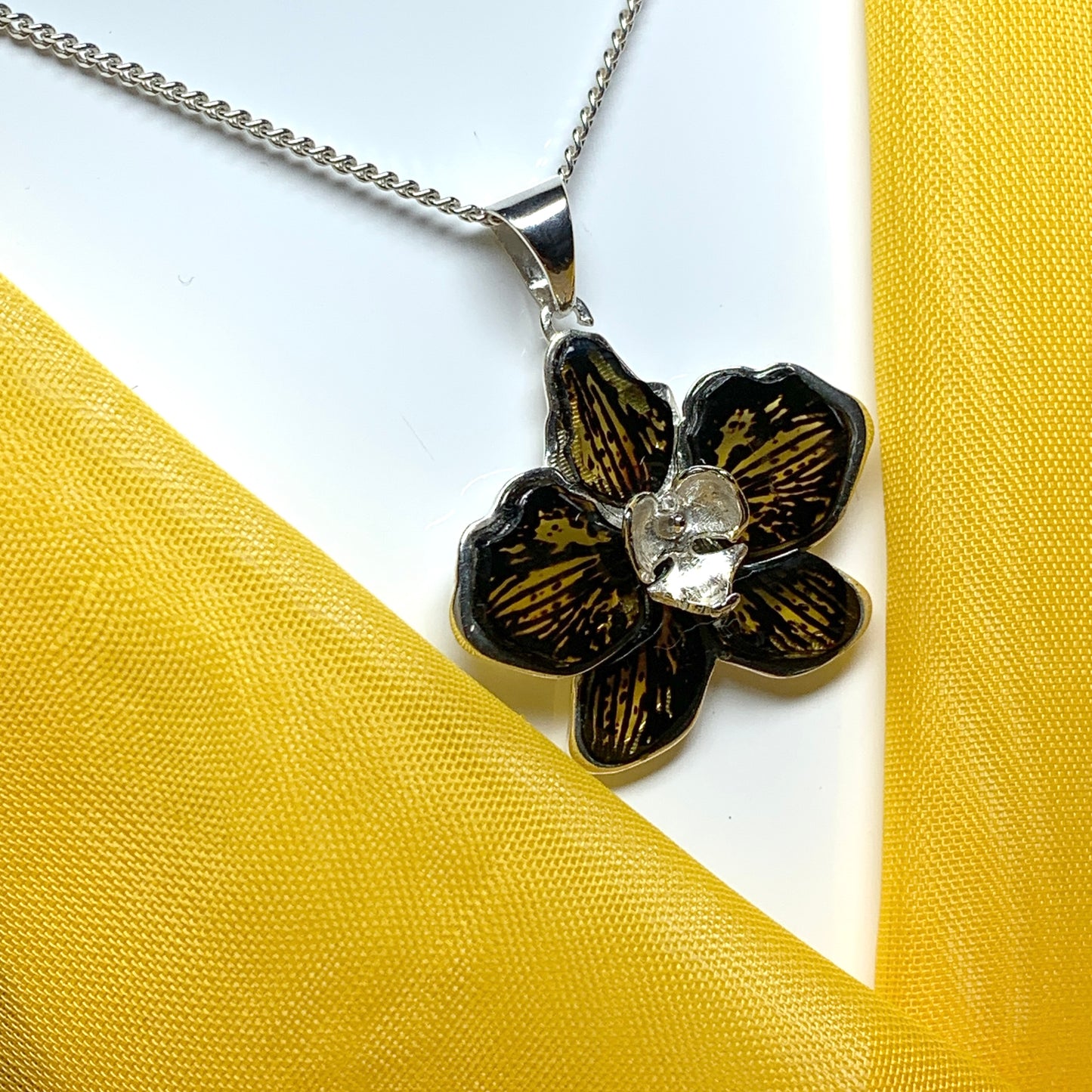 Real amber flower necklace sterling silver