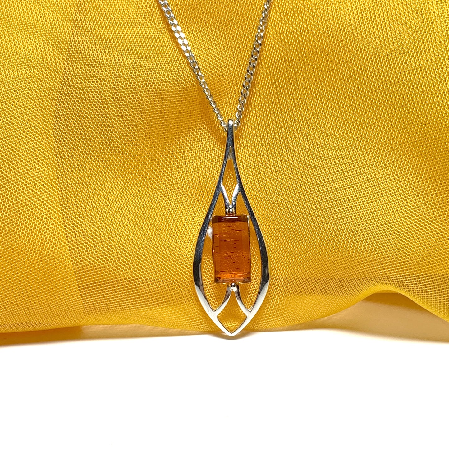 Real amber open pierced pendant sterling silver necklace