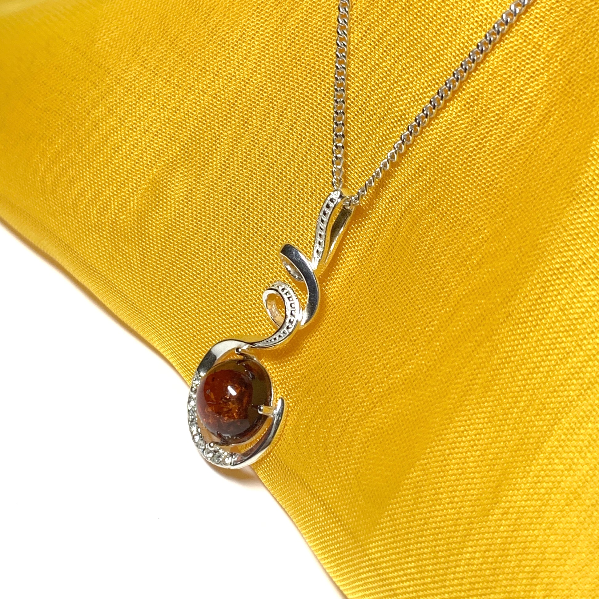 Real amber round sterling silver necklace fancy swirl