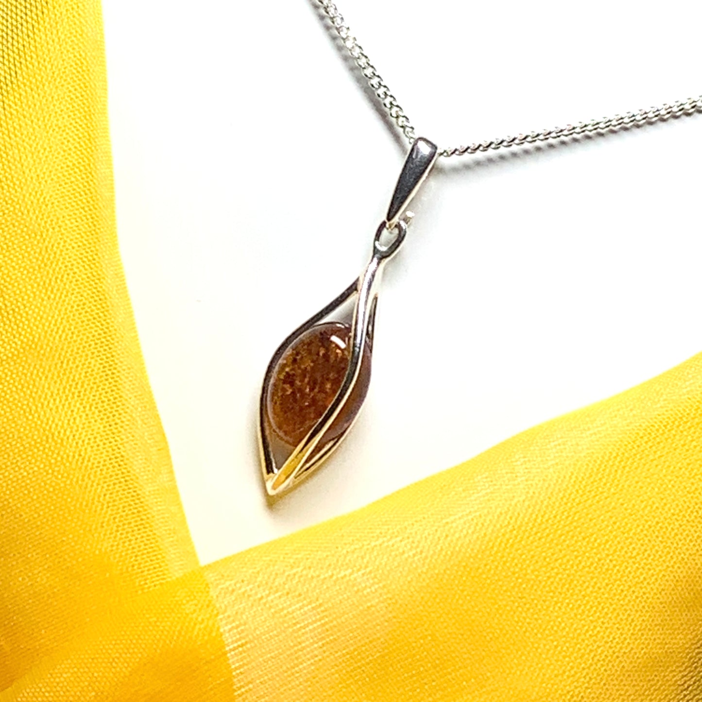 Cognac real amber sterling silver necklace