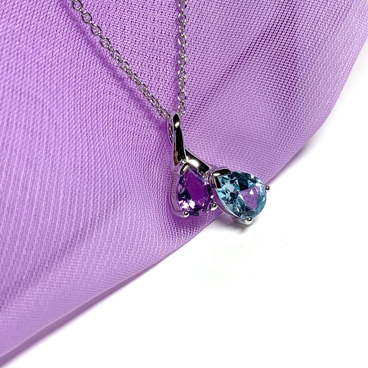 Real amethyst and blue topaz fancy necklace