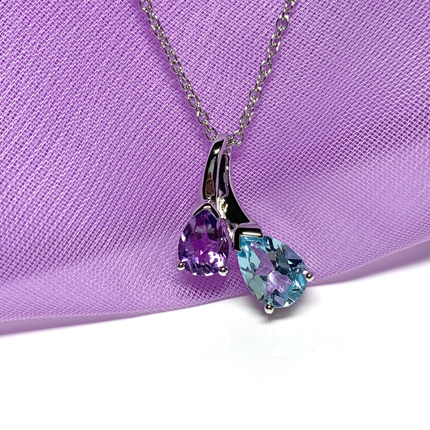 Real amethyst and blue topaz fancy necklace