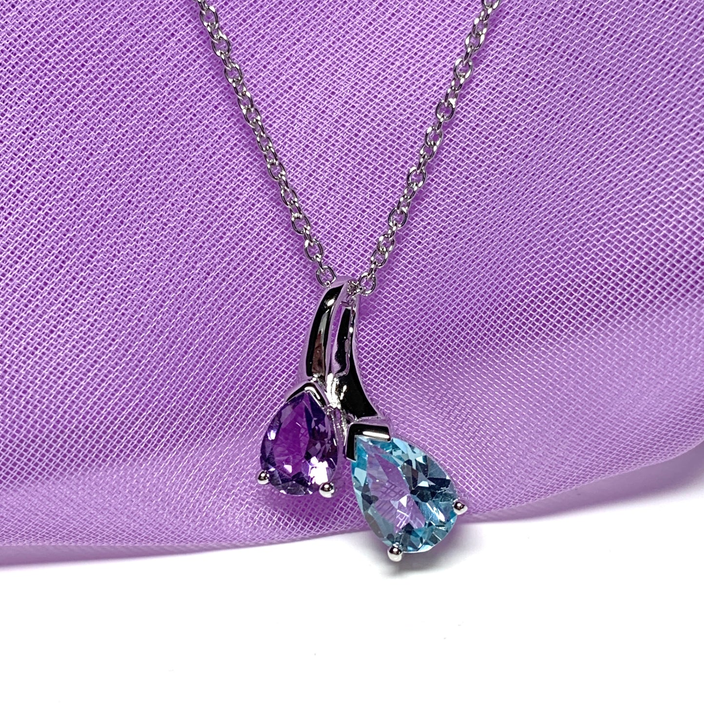 Real amethyst and blue topaz fancy necklace