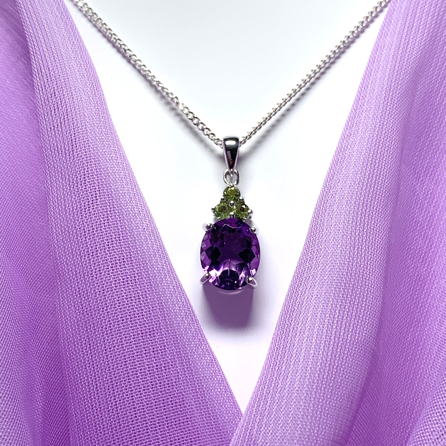 Real amethyst and peridot necklace sterling silver