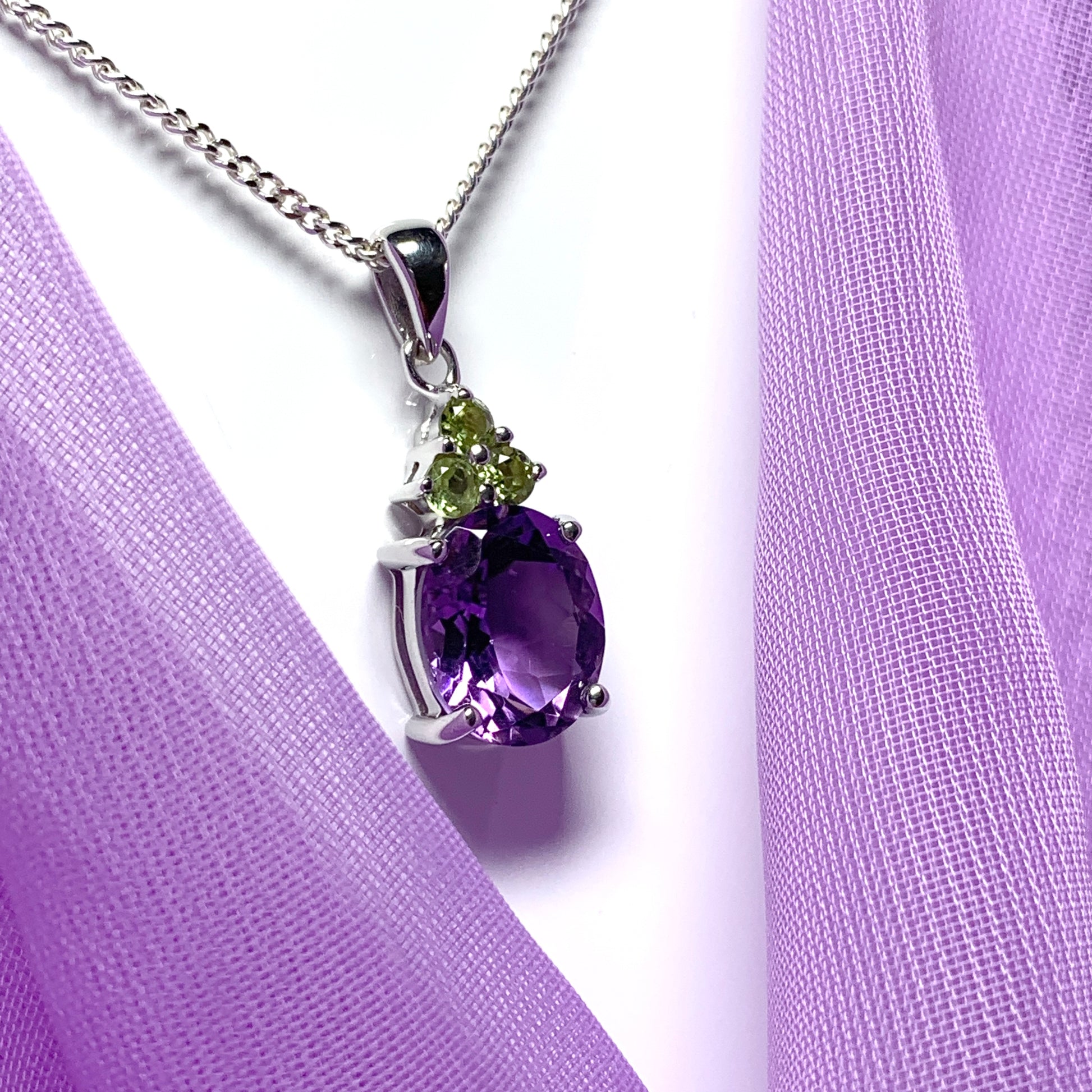 Real amethyst and peridot necklace sterling silver