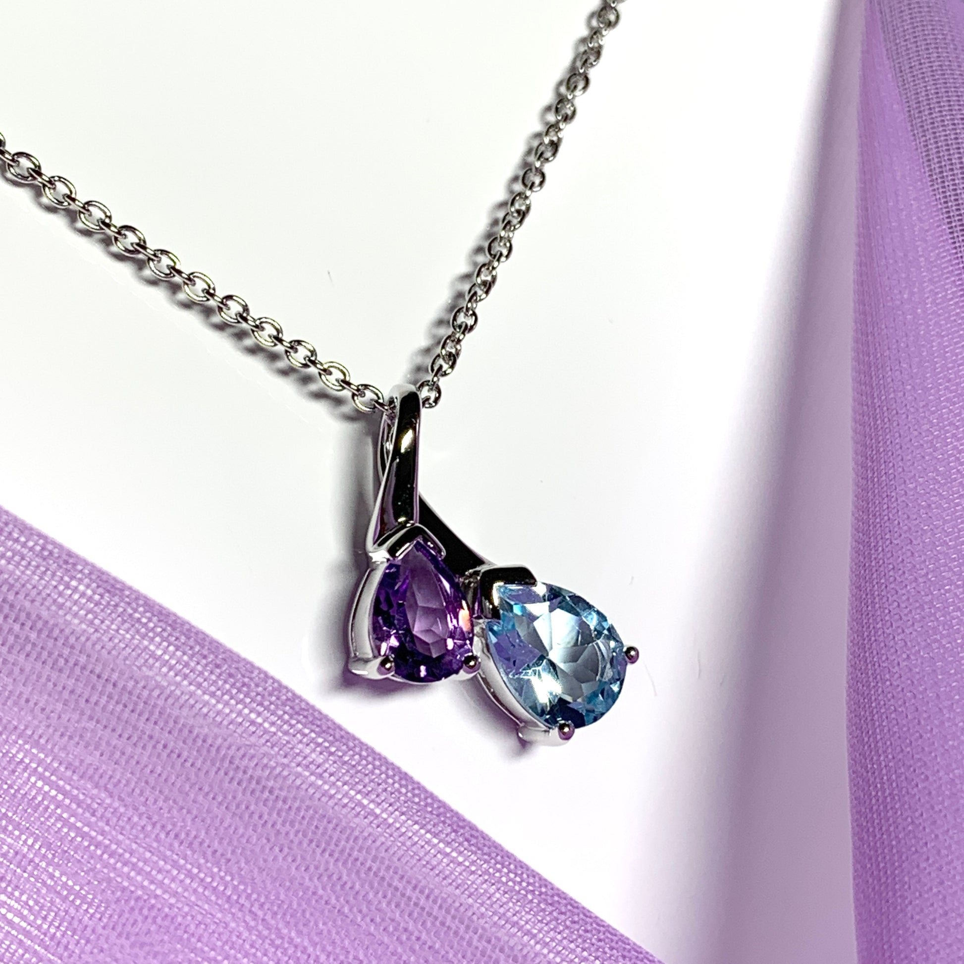 Real amethyst and blue topaz fancy necklace