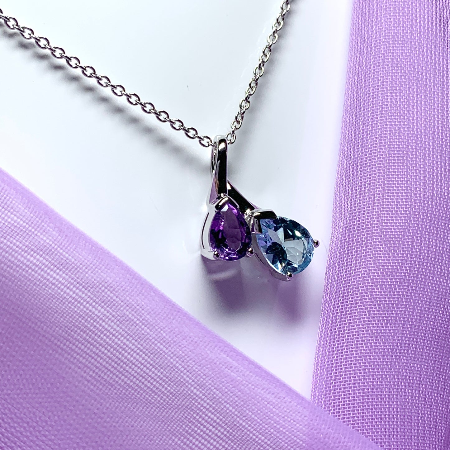 Real amethyst and blue topaz fancy necklace