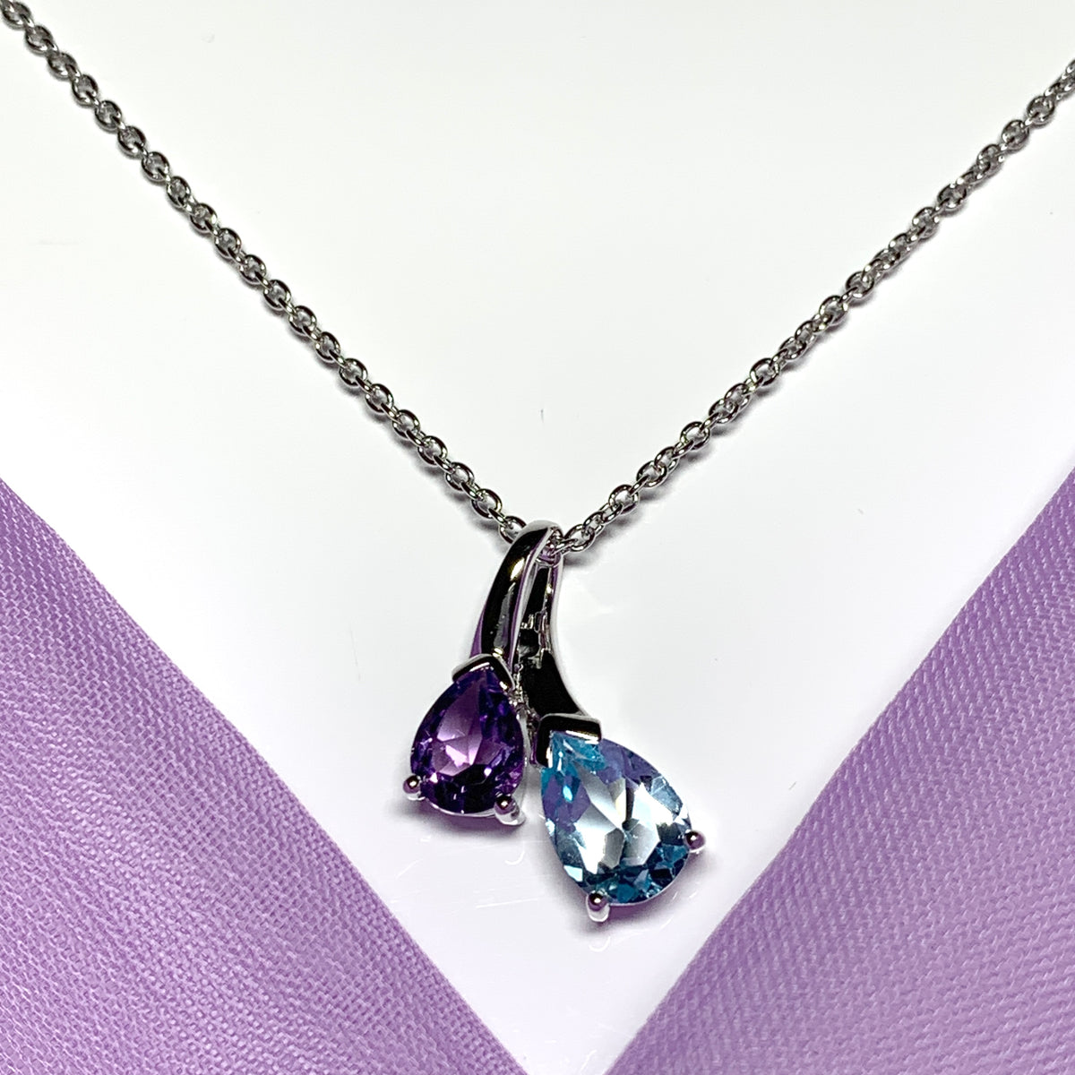 Real amethyst and blue topaz fancy necklace