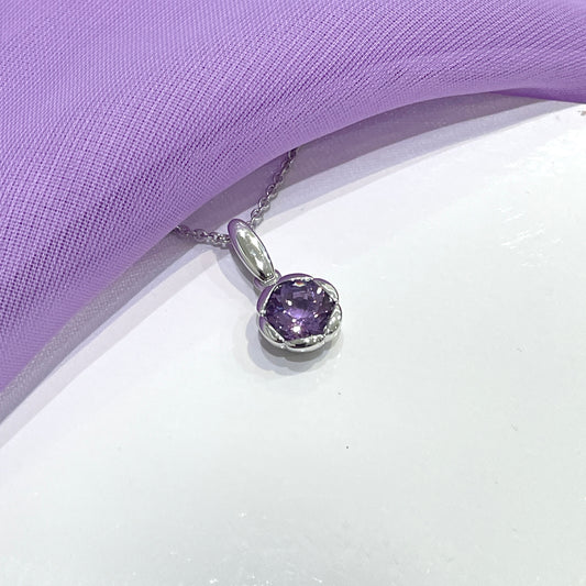 Real amethyst necklace fancy flower edged round