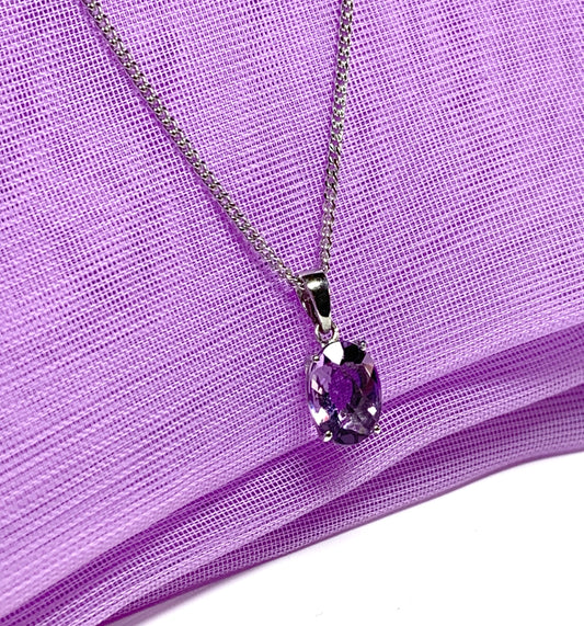 Real amethyst oval purple white gold necklace pendant
