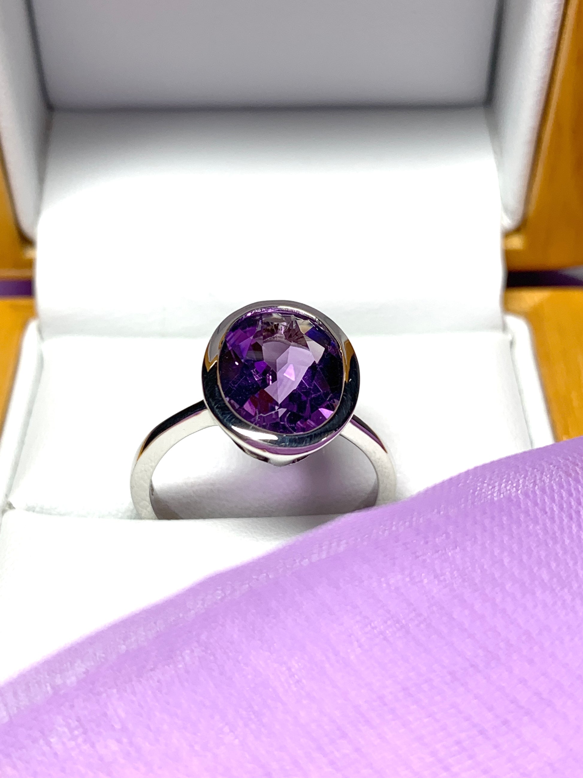 Real amethyst ring large oval sterling silver