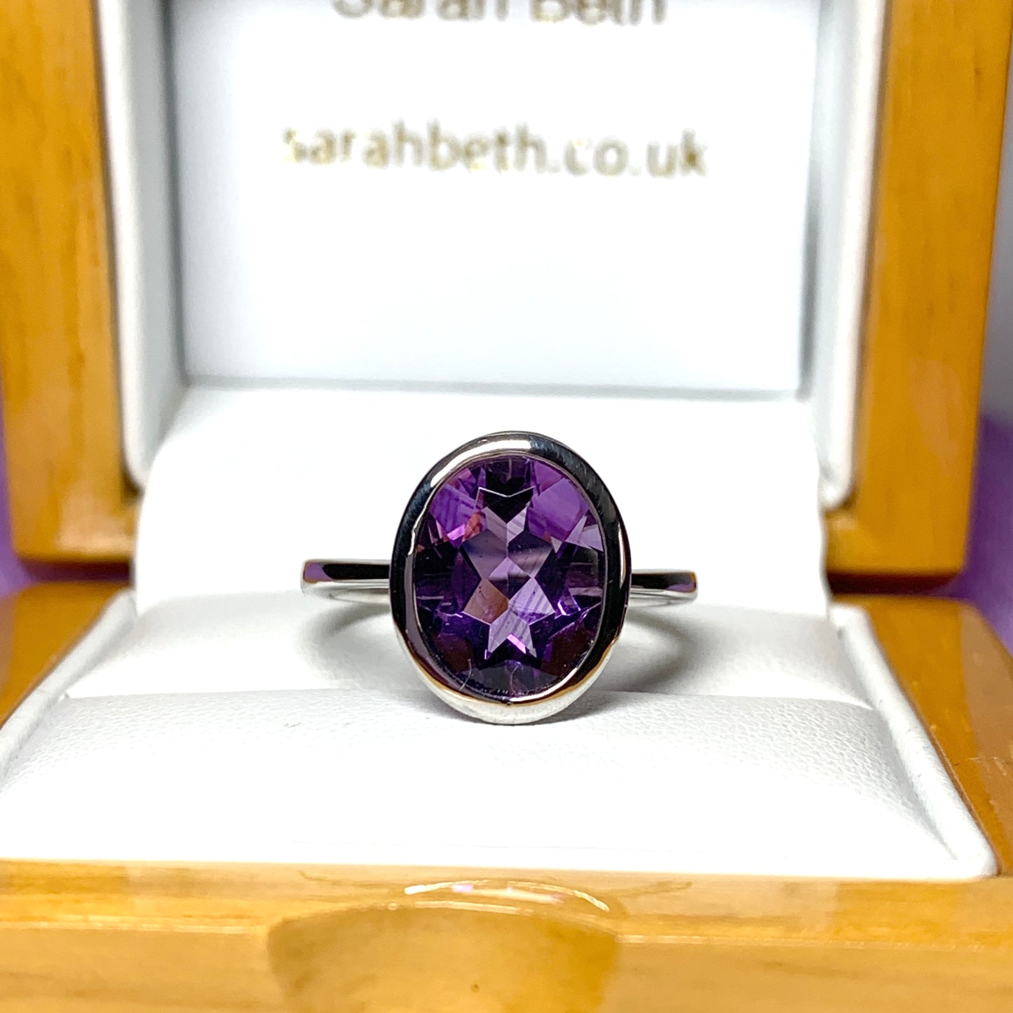 Real amethyst ring large oval sterling silver