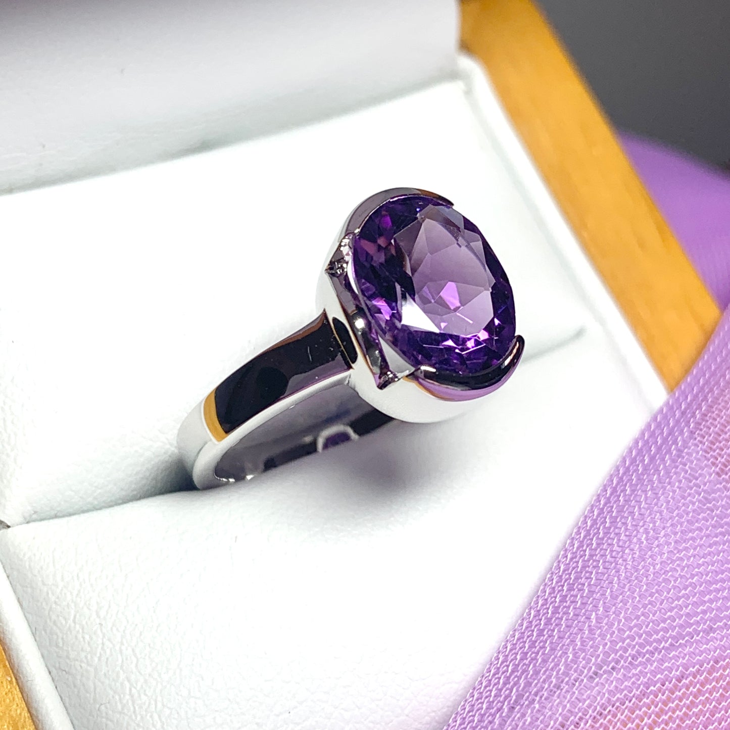 Real purple amethyst ring sterling silver oval