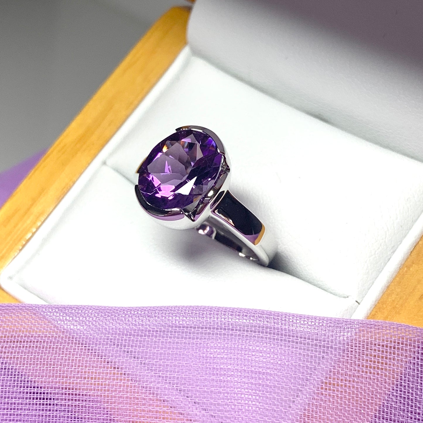 Real purple amethyst ring sterling silver oval