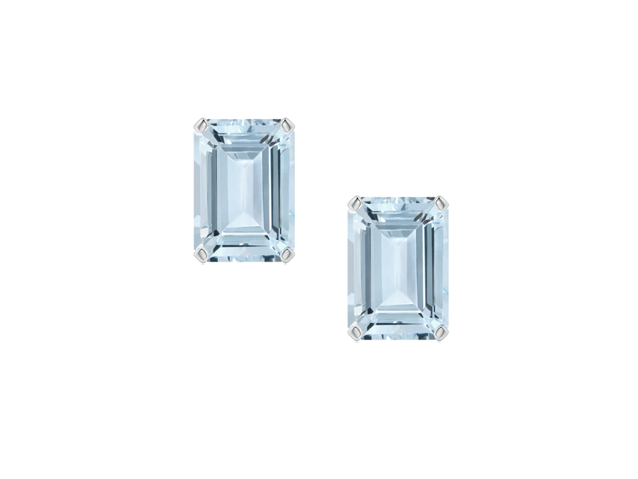 Real aquamarine earrings stud square cut white gold