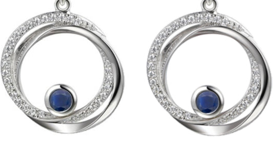 Real blue sapphire and cubic zirconia round swirl stud earrings