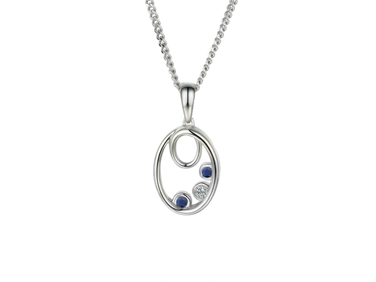 Real blue sapphire sterling silver oval necklace pendent with cubic zirconia