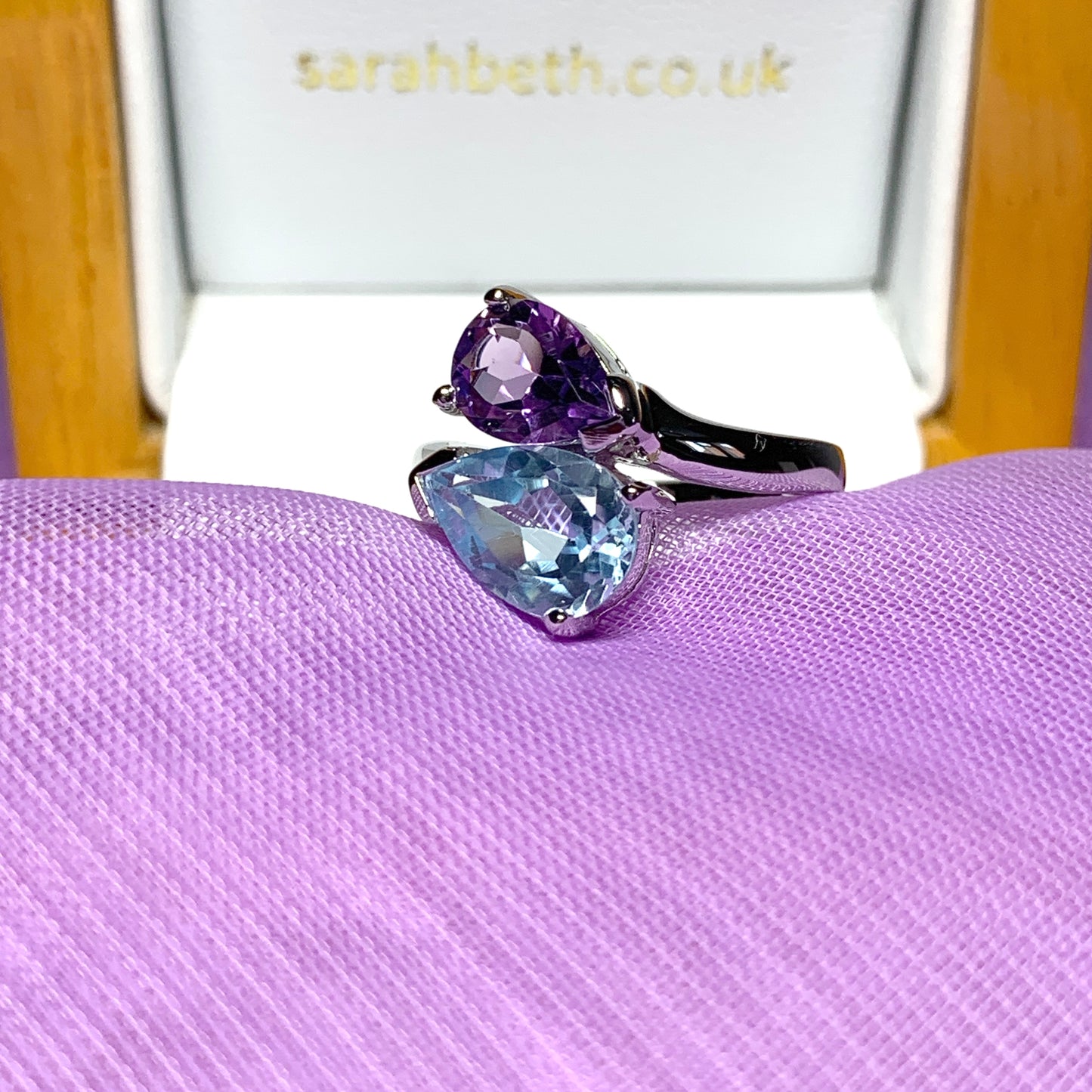 Real blue topaz and real amethsyt fancy dress cocktail ring