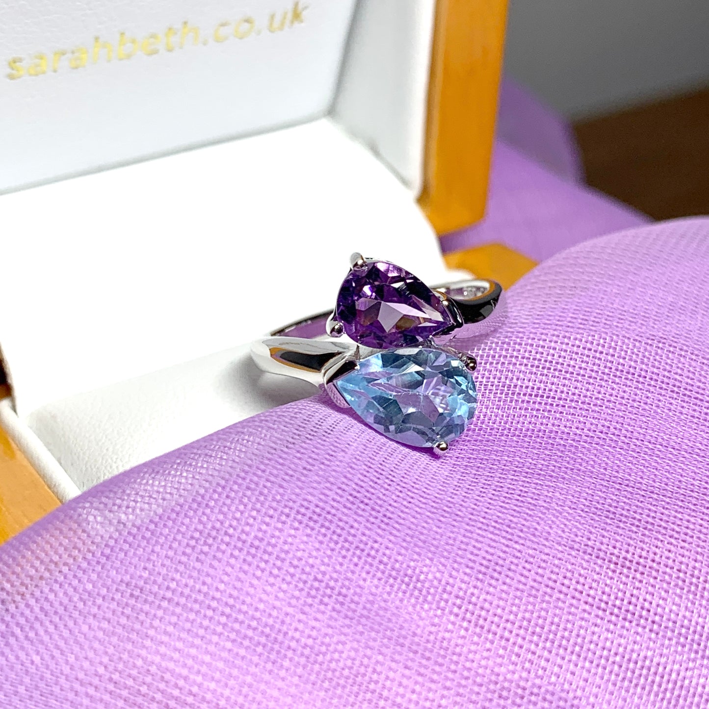 Real blue topaz and real amethsyt fancy dress cocktail ring