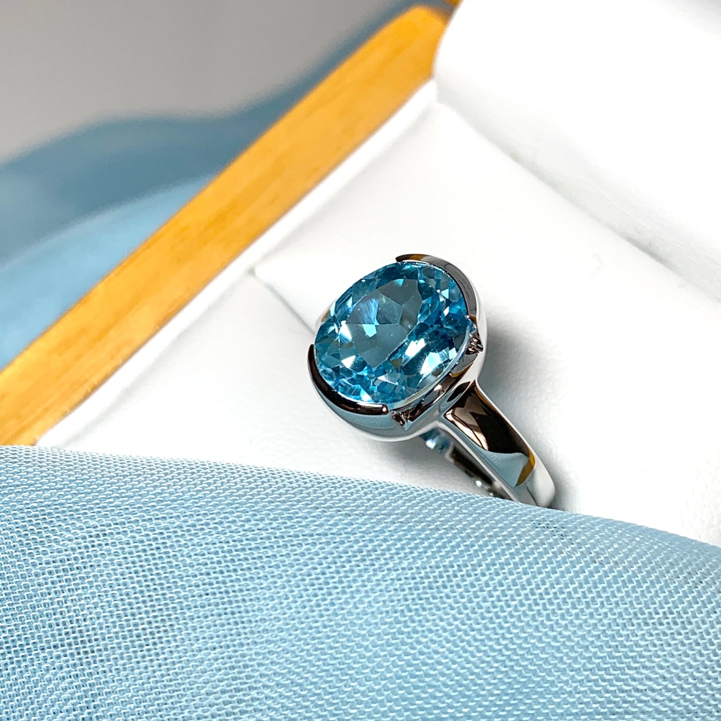 Real blue topaz oval dress ring sterling silver