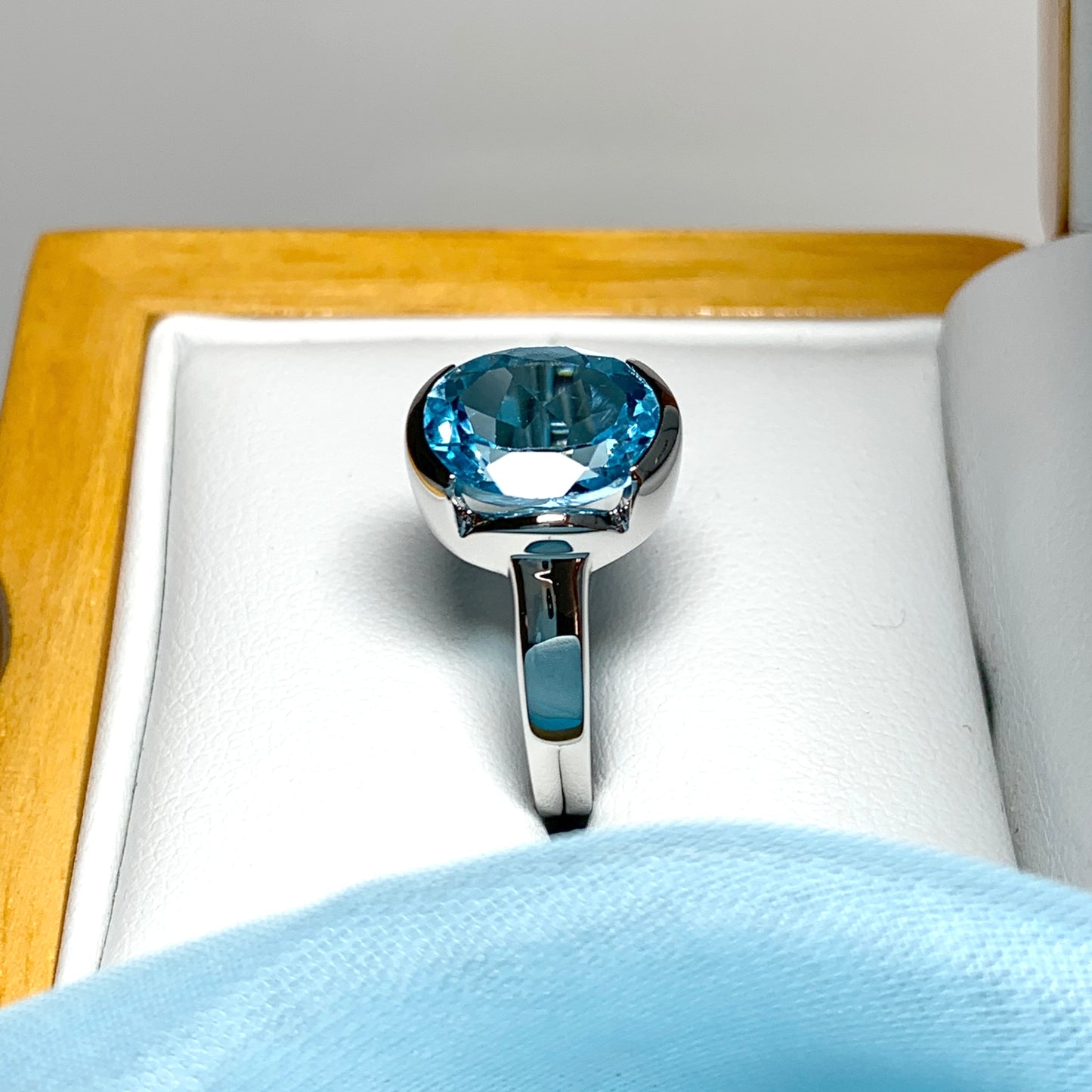 Real blue topaz oval dress ring sterling silver