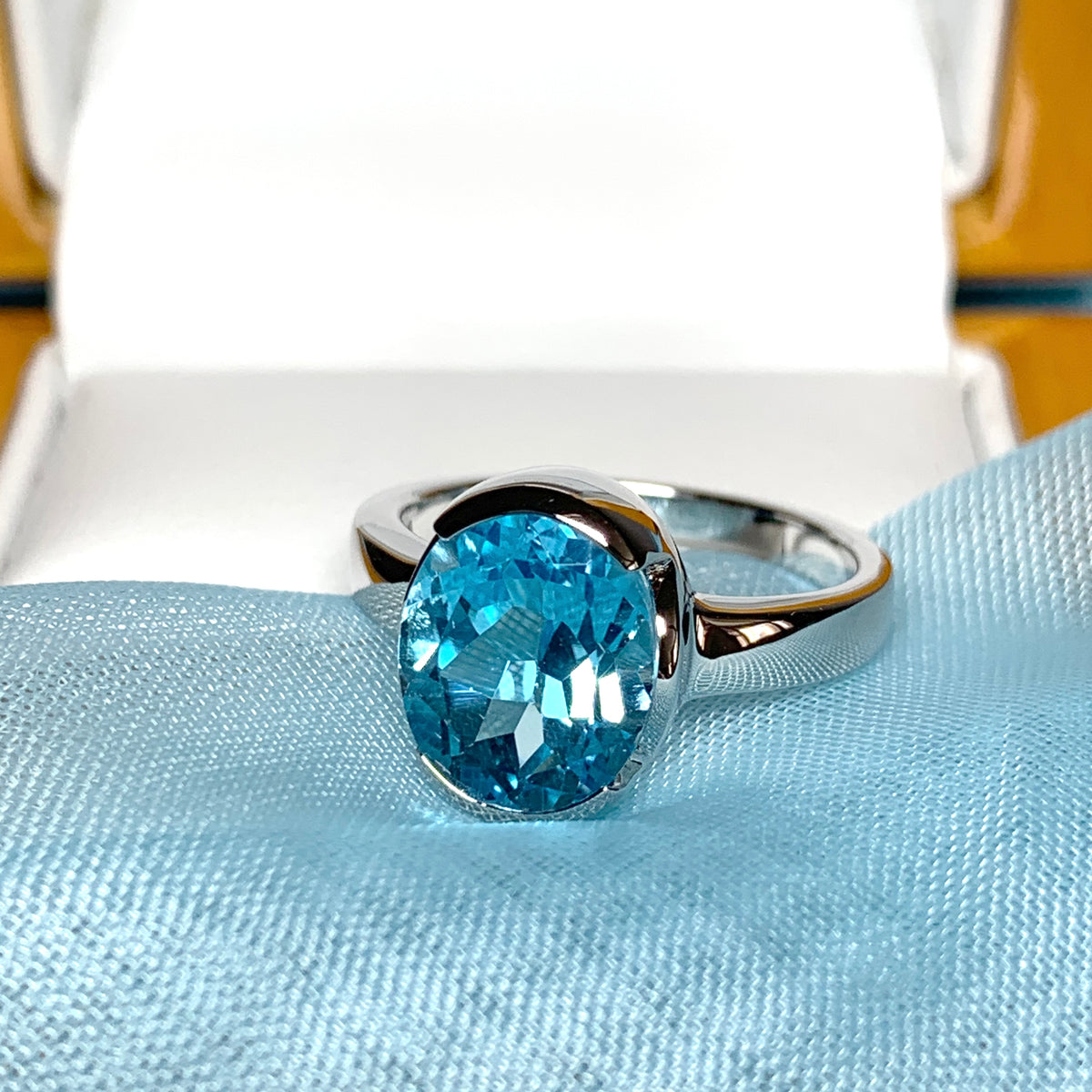 Real blue topaz ring fancy oval swirl sterling silver