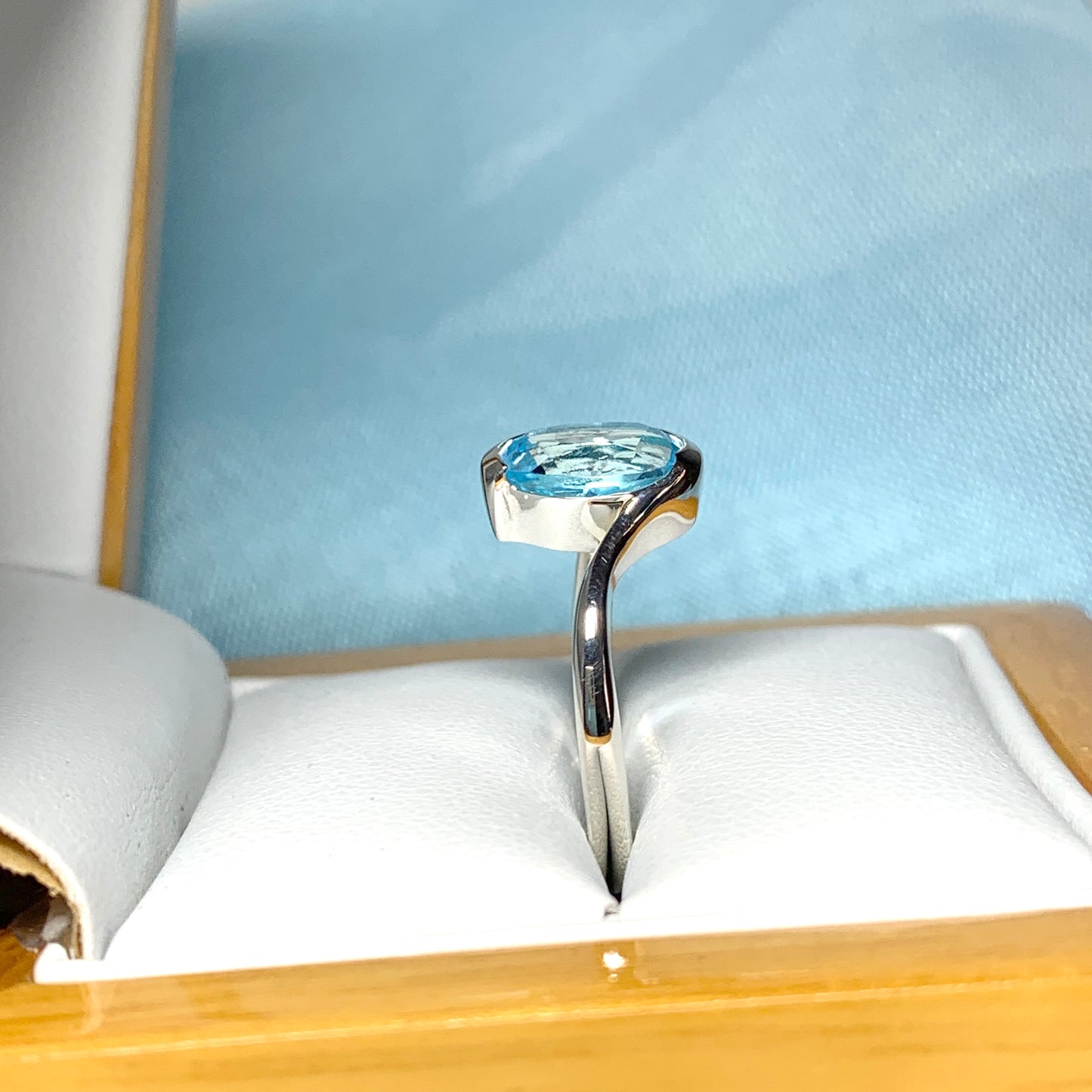Real blue topaz ring fancy oval swirl sterling silver