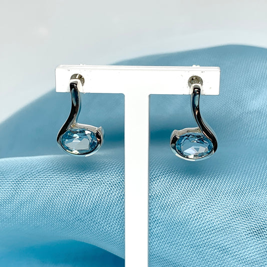 Real blue topaz earrings fancy stud swirl