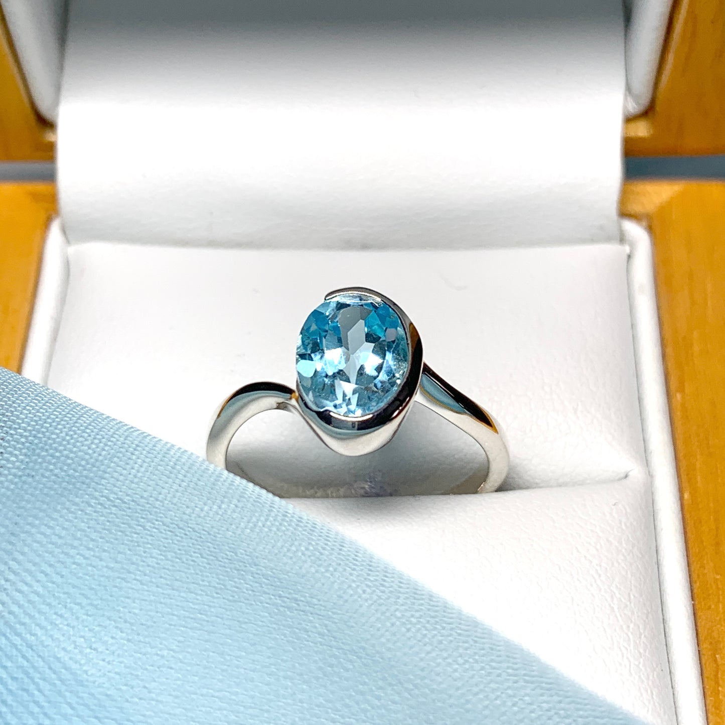 Real blue topaz ring fancy oval swirl sterling silver