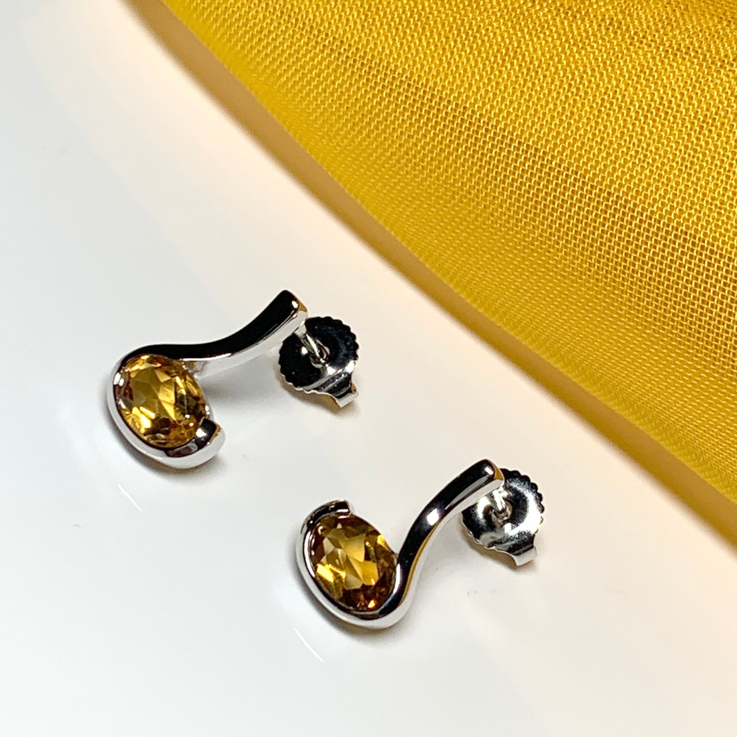 Real citrine earrings fancy stud swirl