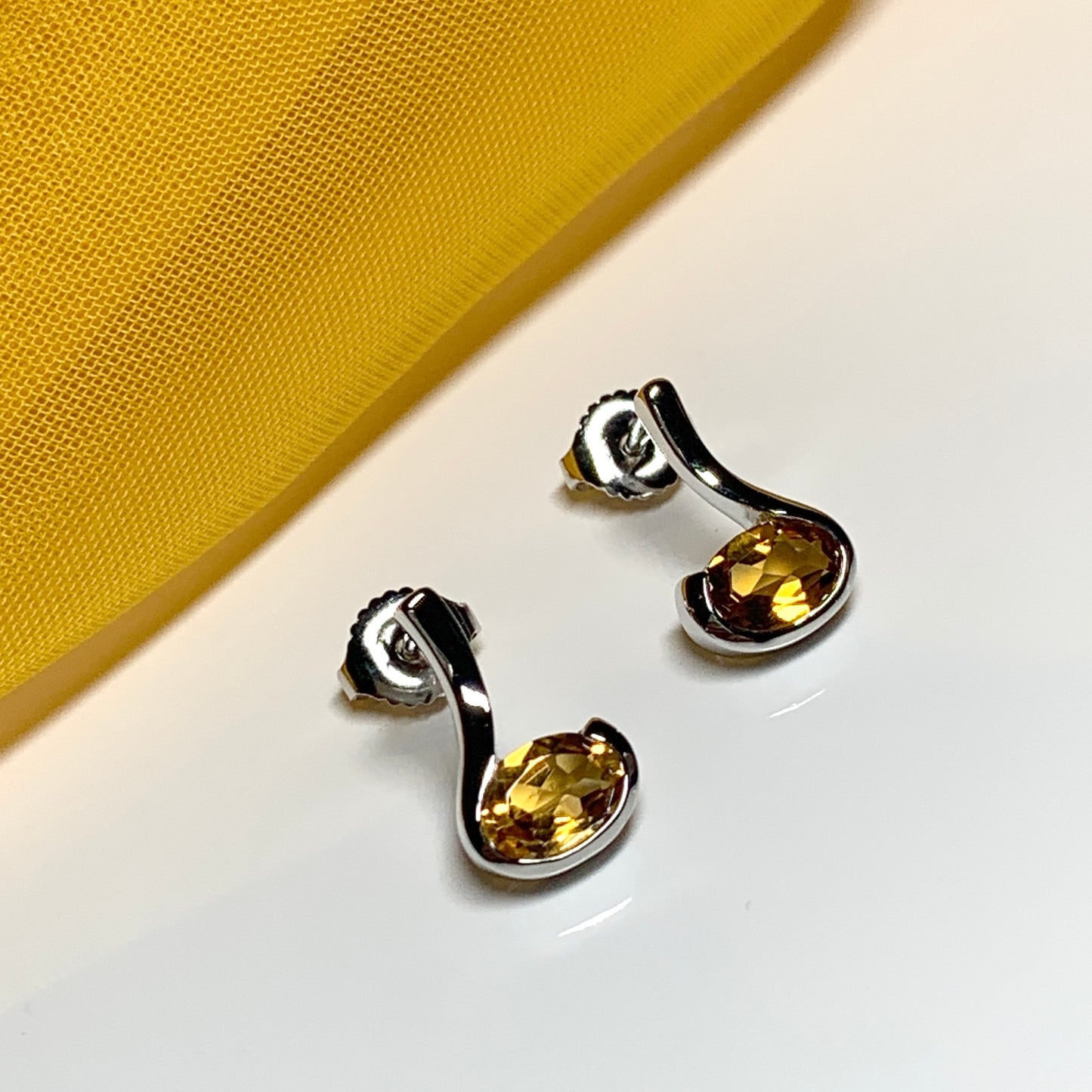 Real citrine earrings fancy stud swirl