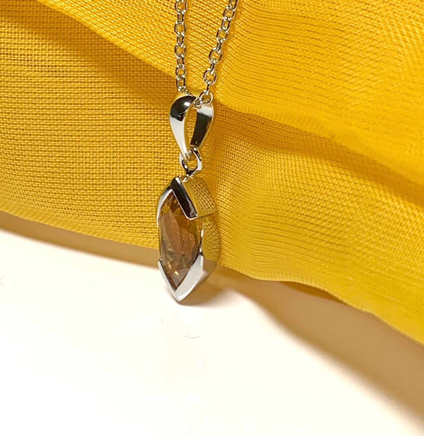 Real citrine necklace pendant marquise smooth rubbed over setting