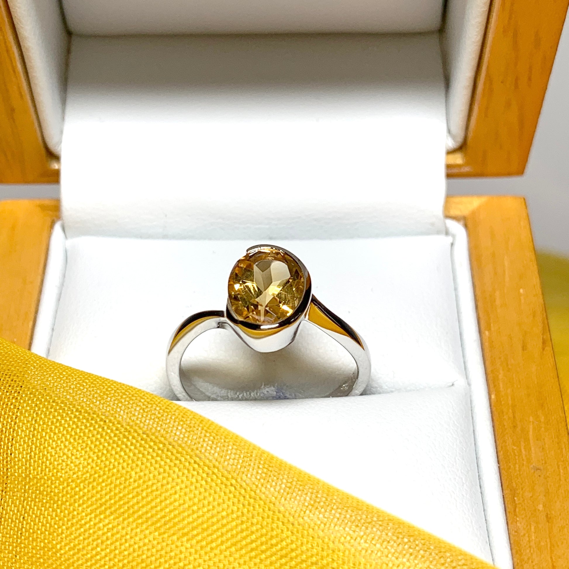 Real citrine ring fancy oval swirl sterling silver