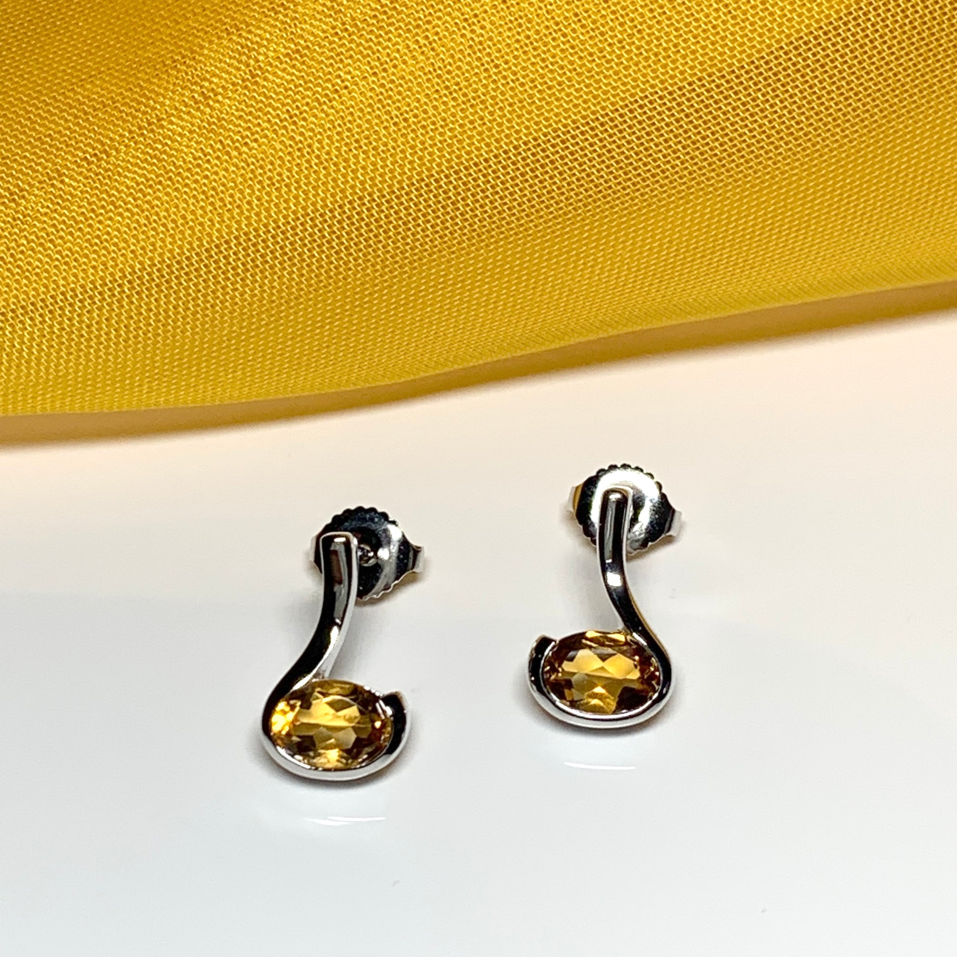 Real citrine earrings fancy stud swirl